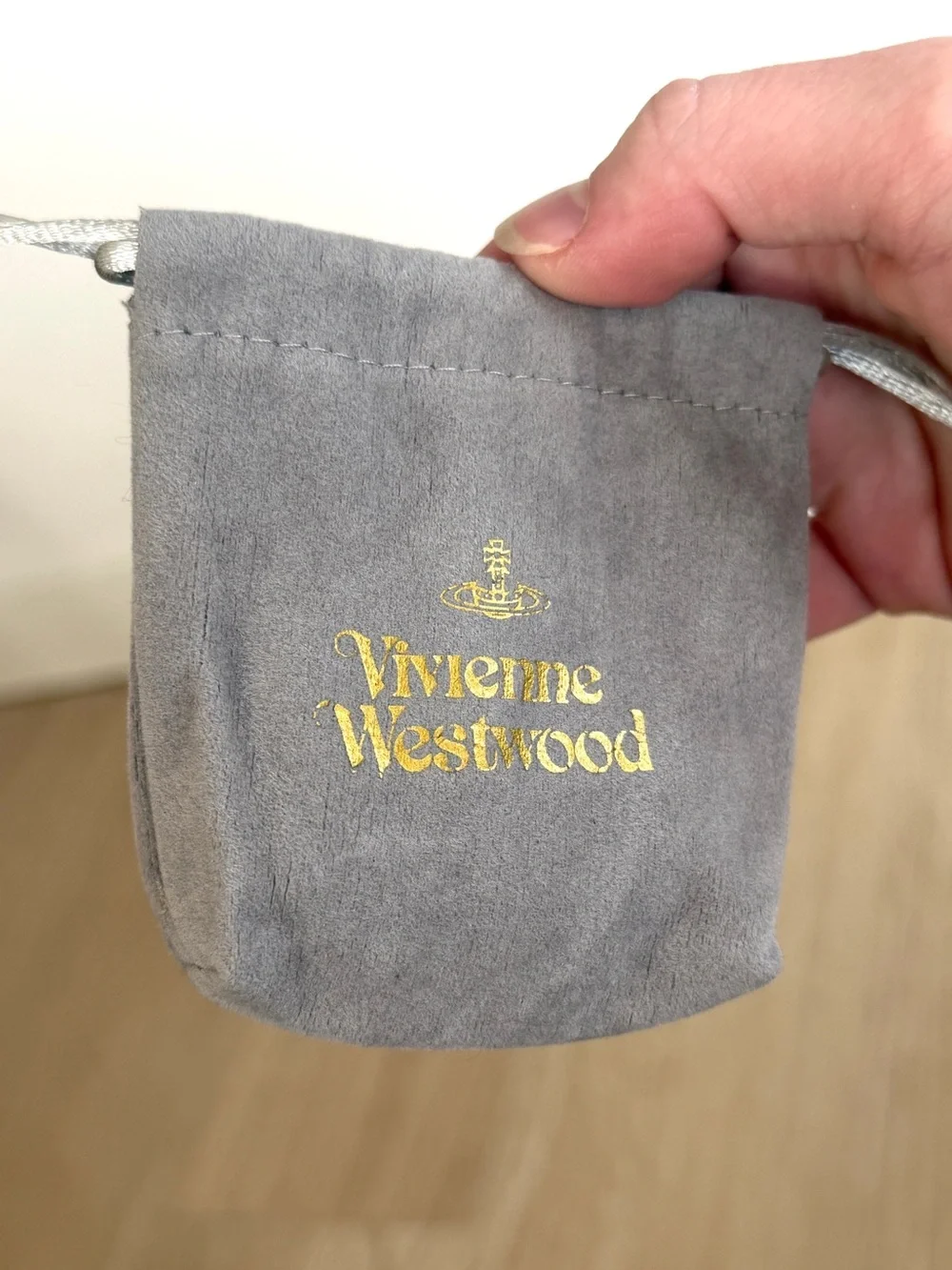 Vivienne Westwood Dust Bag Small Jewelry Drawstring Gray Velvet Storage 3 x 3.5”